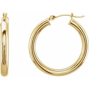 14K Yellow Gold Tube 25 mm Hoop Earrings