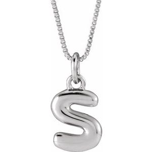 14K White Gold Bubble Initial S 18" Necklace