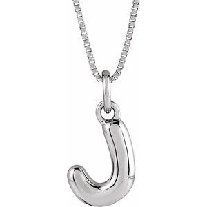 14K White Gold Bubble Initial J 18" Necklace