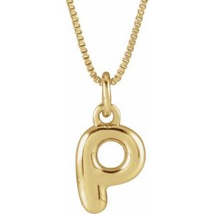 14K Yellow Gold Bubble Initial P 18" Necklace