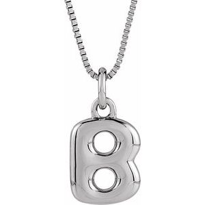 14K White Gold Bubble Initial B 18" Necklace