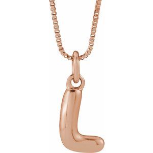 14K Rose Gold Bubble Initial L 18" Necklace