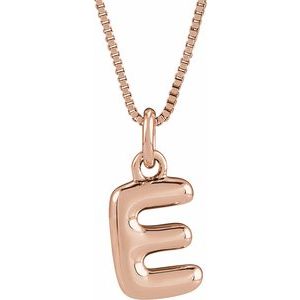 14K Rose Gold Bubble Initial E 18" Necklace