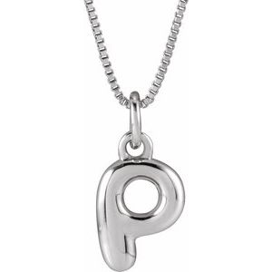14K White Gold Bubble Initial P 18" Necklace