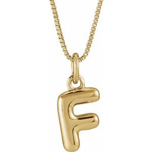 14K Yellow Gold Bubble Initial F 18" Necklace