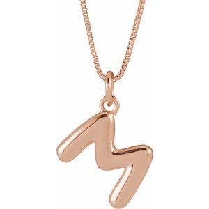 14K Rose Gold Bubble Initial M 18" Necklace