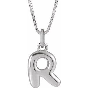 14K White Gold Bubble Initial R 18" Necklace