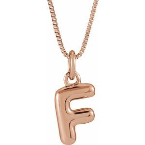 14K Rose Gold Bubble Initial F 18" Necklace