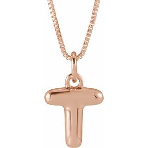 14K Rose Gold Bubble Initial T 18" Necklace