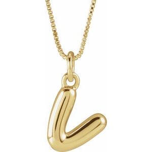 14K Yellow Gold Bubble Initial V 18" Necklace