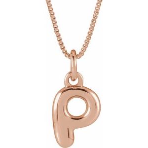 14K Rose Gold Bubble Initial P 18" Necklace