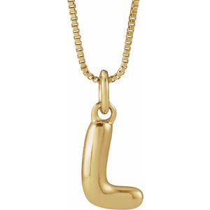 14K Yellow Gold Bubble Initial L 18" Necklace