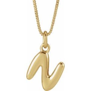 14K Yellow Gold Bubble Initial N 18" Necklace
