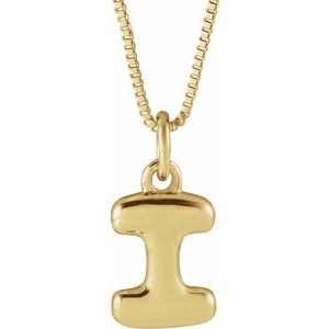 14K Yellow Gold Bubble Initial I 18" Necklace