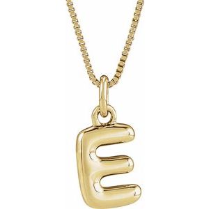 14K Yellow Gold Bubble Initial E 18" Necklace