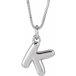 14K White Gold Bubble Initial K 18" Necklace
