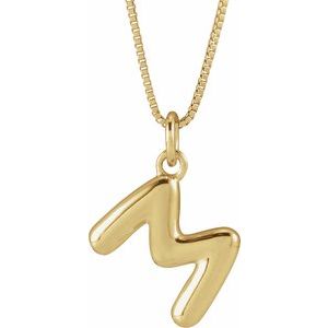 14K Yellow Gold Bubble Initial M 18" Necklace