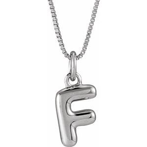 14K White Gold Bubble Initial F 18" Necklace