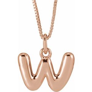 14K Rose Gold Bubble Initial W 18" Necklace
