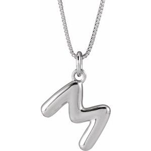 14K White Gold Bubble Initial M 18" Necklace