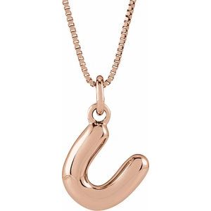 14K Rose Gold Bubble Initial U 18" Necklace
