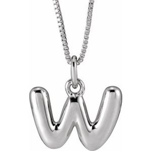 14K White Gold Bubble Initial W 18" Necklace