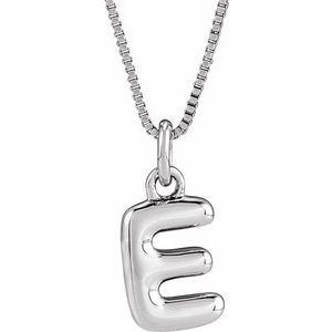 14K White Gold Bubble Initial E 18" Necklace
