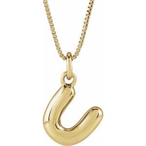 14K Yellow Gold Bubble Initial U 18" Necklace