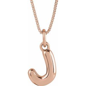 14K Rose Gold Bubble Initial J 18" Necklace