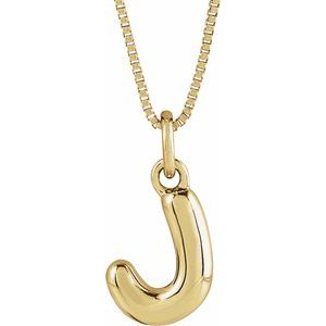 14K Yellow Gold Bubble Initial J 18" Necklace