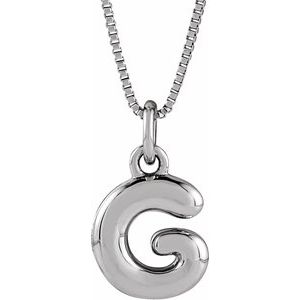 14K White Gold Bubble Initial G 18" Necklace