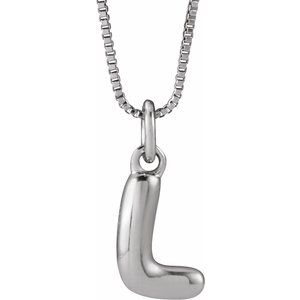 14K White Gold Bubble Initial L 18" Necklace