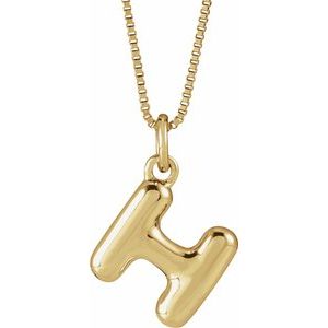 14K Yellow Gold Bubble Initial H 18" Necklace