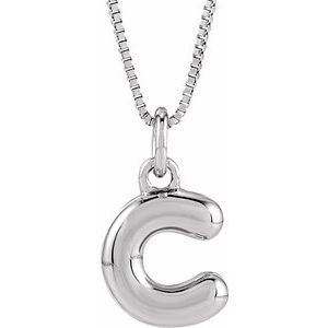 14K White Gold Bubble Initial C 18" Necklace