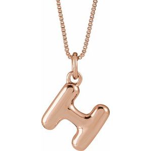 14K Rose Gold Bubble Initial H 18" Necklace