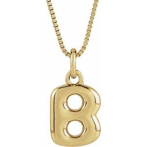 14K Yellow Gold Bubble Initial B 18" Necklace