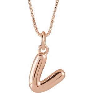 14K Rose Gold Bubble Initial V 18" Necklace