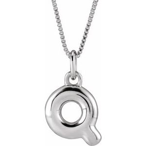 14K White Gold Bubble Initial Q 18" Necklace