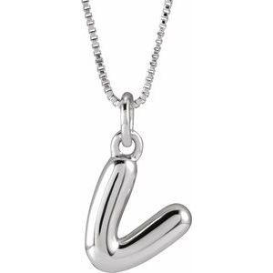 14K White Gold Bubble Initial V 18" Necklace