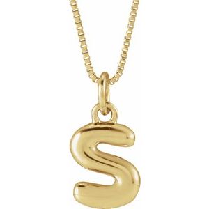 14K Yellow Gold Bubble Initial S 18" Necklace