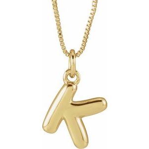 14K Yellow Gold Bubble Initial K 18" Necklace