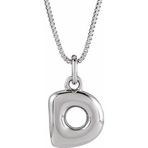 14K White Gold Bubble Initial D 18" Necklace