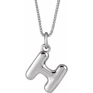 14K White Gold Bubble Initial H 18" Necklace