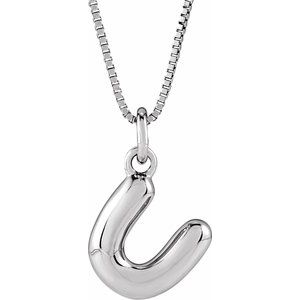 14K White Gold Bubble Initial U 18" Necklace