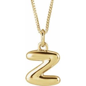 14K Yellow Gold Bubble Initial Z 18" Necklace