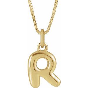 14K Yellow Gold Bubble Initial R 18" Necklace