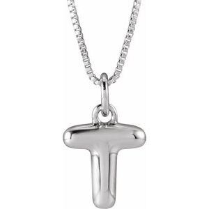 14K White Gold Bubble Initial T 18" Necklace