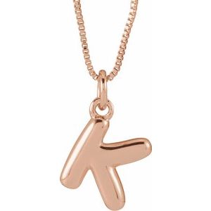 14K Rose Gold Bubble Initial K 18" Necklace