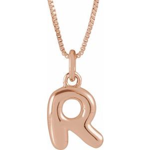 14K Rose Gold Bubble Initial R 18" Necklace