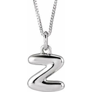 14K White Gold Bubble Initial Z 18" Necklace